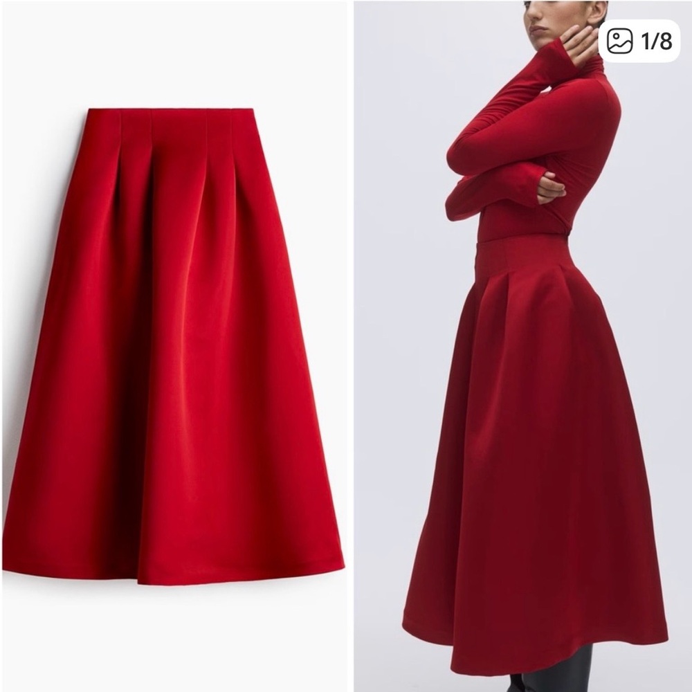 H&M Red Flared Skirt